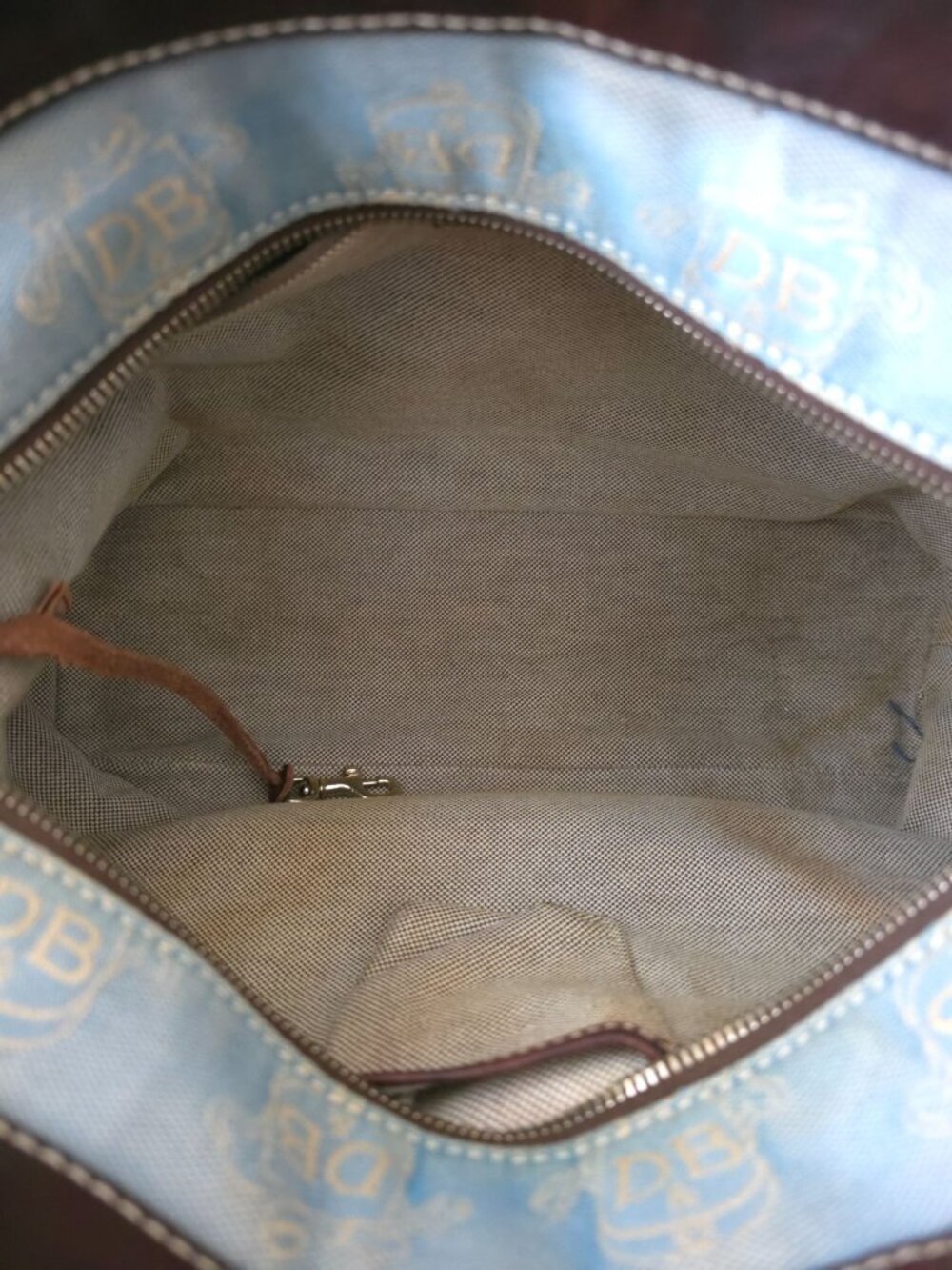 Dooney & Bourke East/West Blue & Brown Canvas Logo Tote w/ Matching Coin Pouch - Picture 10 of 14